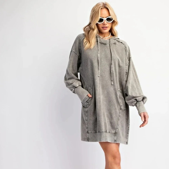 New Easel Mineral Washed Hoodie Pullover Dress - Picture 5 of 7